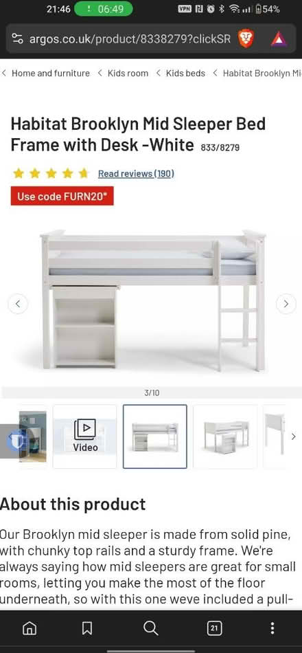 Photo of free Habitat Mid sleeper bed with desk (EN107, Broxbourne) #1
