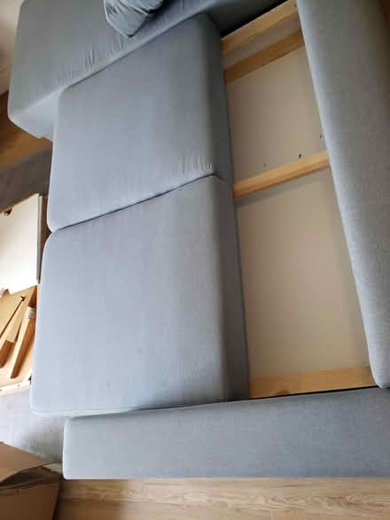Photo of free Iight blue L-shape sofa w/ storage (E8 3GQ) #2