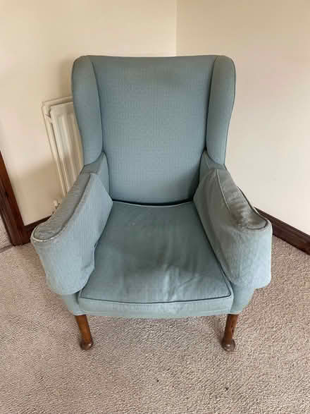 Photo of free Two vintage wooden upholstered armchsifs (Presteigne LD8) #1