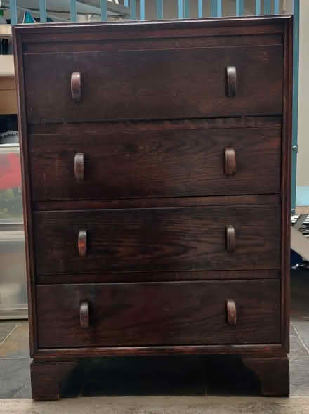 Photo of free 4 drawer dark wood veneer chest of drawers (Bradford on Avon BA15) #1