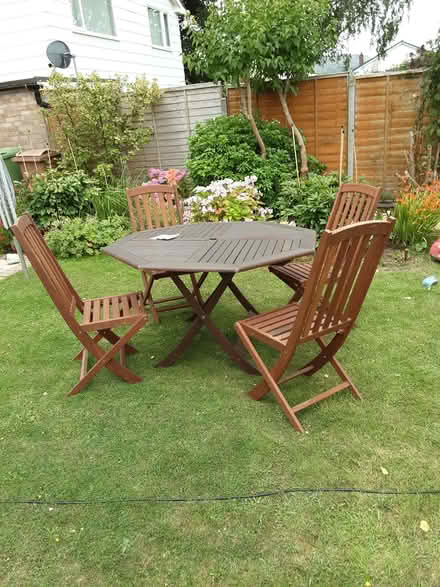 Photo of free Teak patio set with table & 4 chairs (Charlton Kings GL52) #1