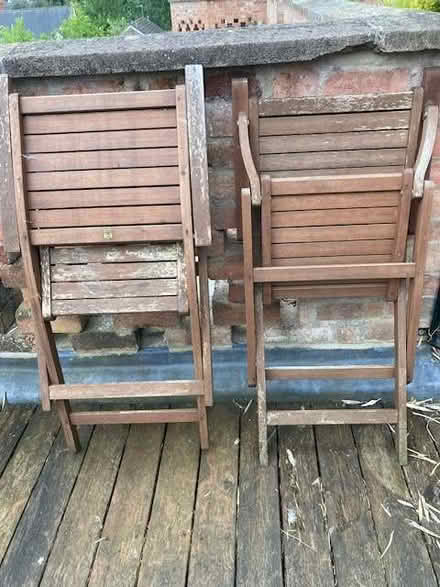 Photo of free Two wooden garden chairs with cushions (Malvern WR14) #3