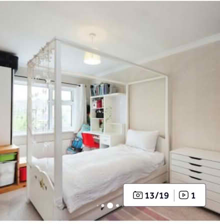 Photo of free Girls single 4 poster bed with under bed drawer and curtain (Lodge Moor S10) #1