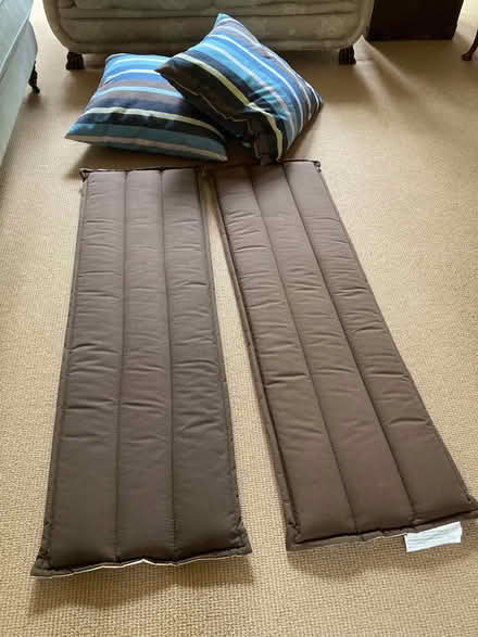 Photo of free 2 bench cushions + 2 large striped cushions (Widcombe) #1