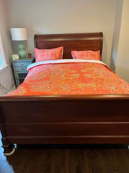 Photo of free Wooden sleigh bed frame - queen (Weston) #1