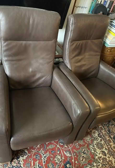 Photo of free 2 single real leather armchairs (Enfield EN1) #2