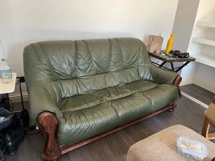 Photo of free Green sofa with wooden frame (Blacklands TN34) #1