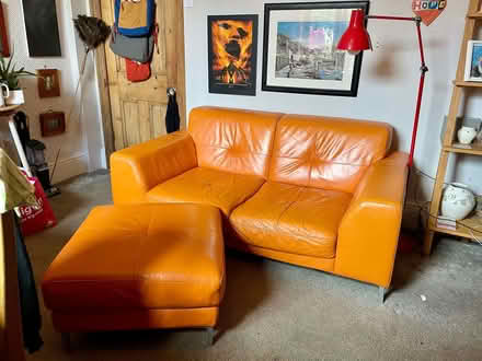 Photo of free Orange two seater sofa and footstool (Sandal Magna WF1) #1