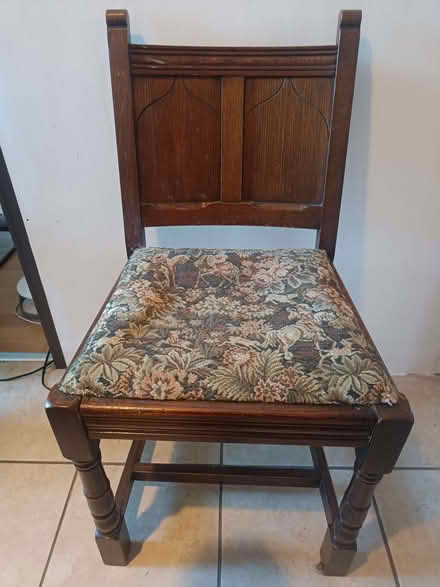 Photo of free Four hardwood dining chairs with tapestry seats (Uxbridge UB8) #1