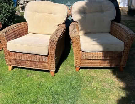 Photo of free 2 wicker armchairs with cushions (Broughton, DN20) #1