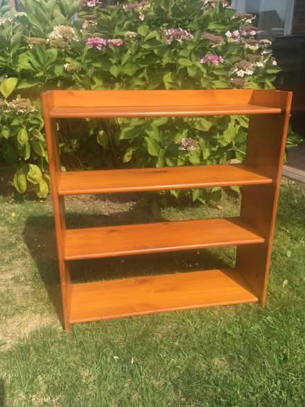 Photo of free Low wooden shelving unit (Roselands, Eastbourne, BN22) #1