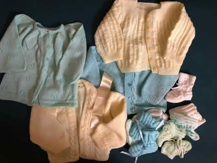 Photo of free hand knit baby sweaters and booties (Kanata Katimavik) #1