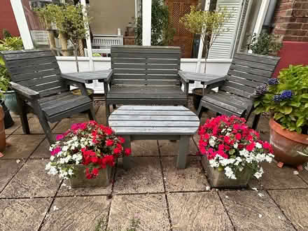 Photo of free Wooden garden bench set (Holbeach St Marks PE12) #1