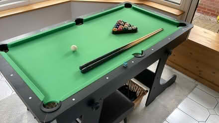 Photo of free Half size pool table with balls and cues (Leek Wootton CV35) #1
