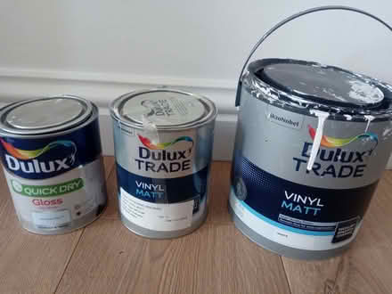 Photo of free 3 white paint pots Duluxe trade, quickdry (a bit old) (Oxford OX1) #1