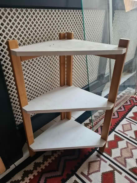 Photo of free Corner shelf unit (Wood green) #2