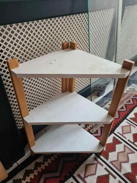 Photo of free Corner shelf unit (Wood green) #1