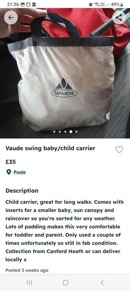 Photo of free Baby/child hiking carrier (Canford Heath, BH17 8) #4