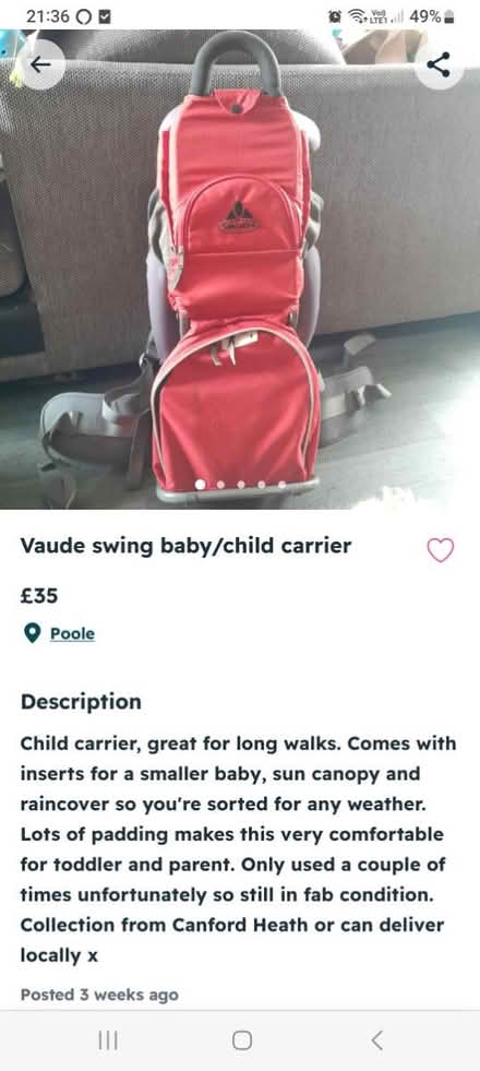 Photo of free Baby/child hiking carrier (Canford Heath, BH17 8) #1