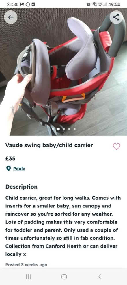 Photo of free Baby/child hiking carrier (Canford Heath, BH17 8) #2