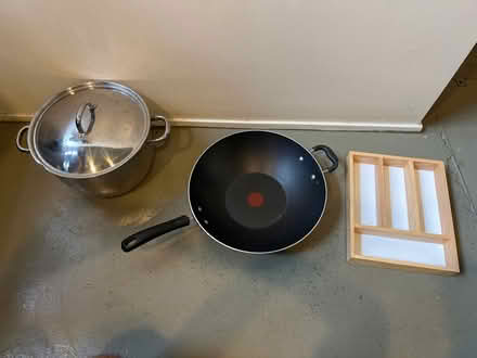Photo of free Large wok, pan and cutlery divider (Nw10 4rb) #1