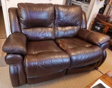 Photo of free Two seater real leather recliner. All working. (Roebuck SG2) #1