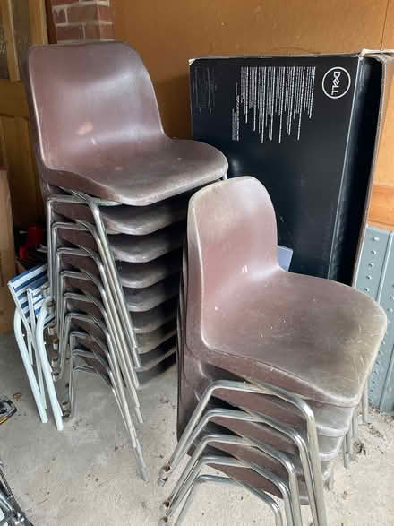 Photo of free 13 brown stacking chairs (Girton CB3) #1