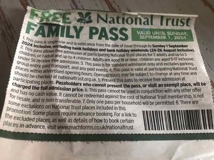 Photo of free 2 national trust passes (Headley surrey)