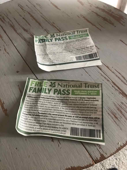 Photo of free 2 national trust passes (Headley surrey)