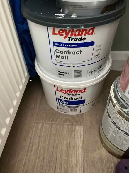 Photo of free 2 tubs of light grey paint .half in each and one dark grey (Harefield Hall Farm OL10) #1