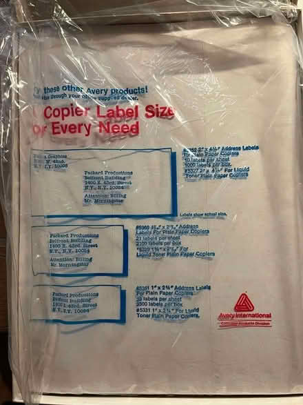 Photo of free Avery copier labels 5360 (Tribeca) #1