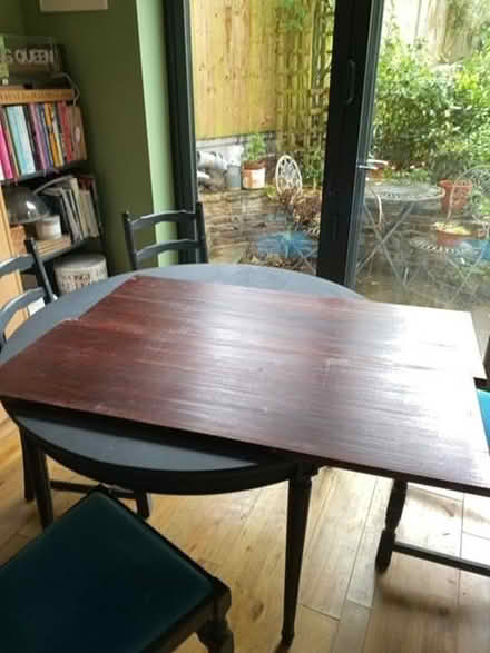 Photo of free Circular table painted black plus 2 inserts & 4 oak chairs (Enfield EN1) #2