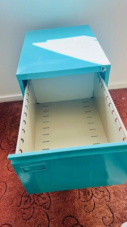Photo of free Teal filing cabinet (West Ham Park) #3