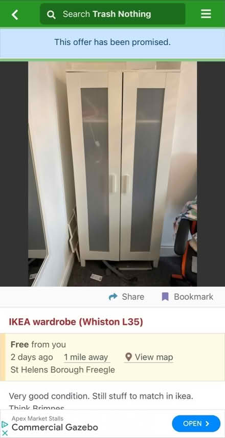 Photo of free Wardrobe (Whiston L35) #1