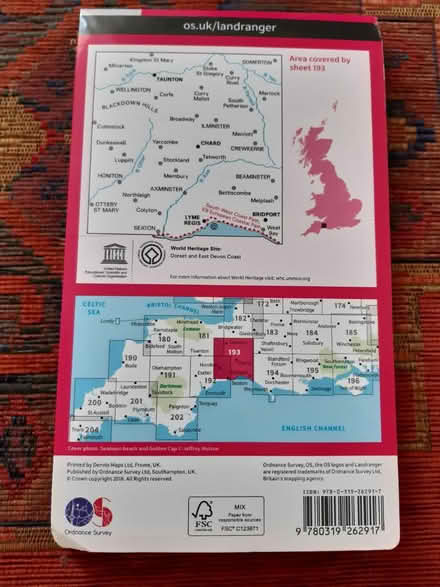 Photo of free OS map Taunton & Lyme Regis (193) (CR7 Thornton Heath) #2