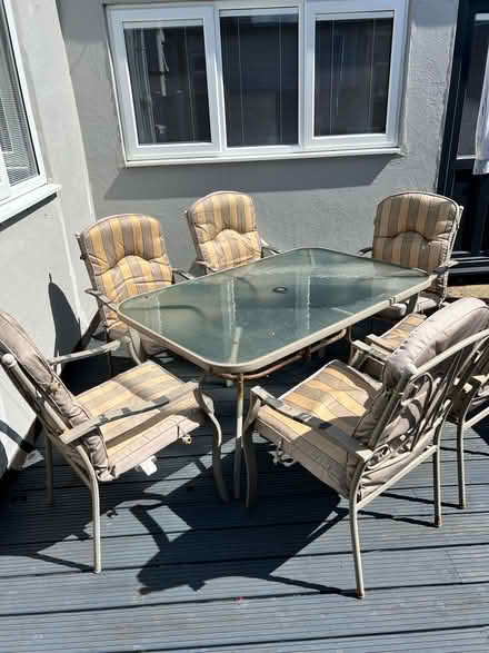Photo of free Garden table with 6 chairs/cushions (Southend) #1