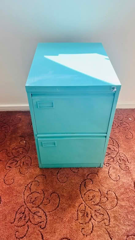 Photo of free Teal filing cabinet (West Ham Park) #1