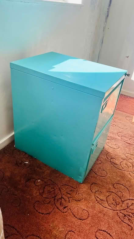 Photo of free Teal filing cabinet (West Ham Park) #2