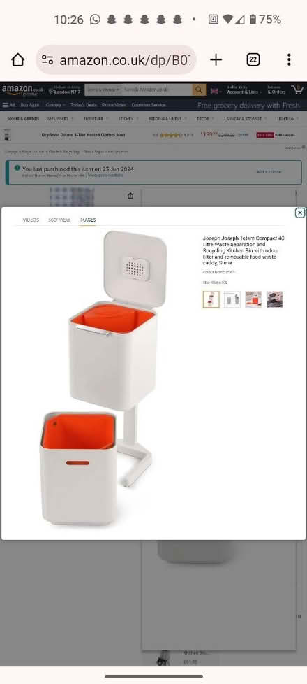 Photo of free Joseph joseph compact kitchen bin (Finsbury Park, North London) #1