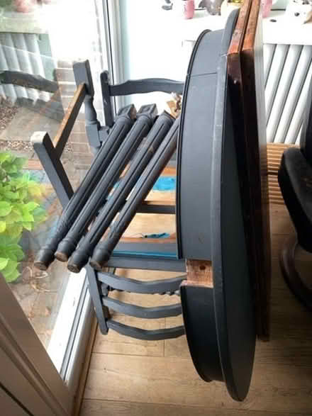 Photo of free Circular table painted black plus 2 inserts & 4 oak chairs (Enfield EN1) #3