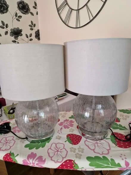 Photo of free 2 x Grey Crackle Touch Table Lamps (Shinfield RG2) #1