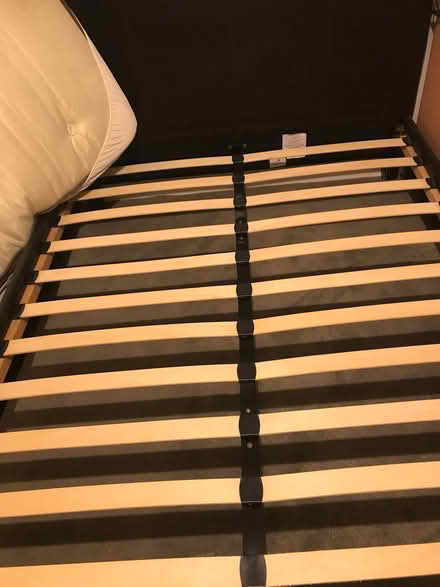 Photo of free Brown faux leather double bed and mattress (Rottingdean BN2) #1