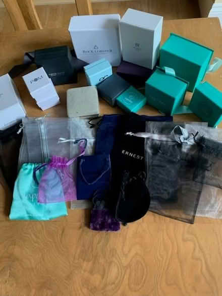 Photo of free Collection of cardboard jewellery boxes & bags (Malvern WR14) #1