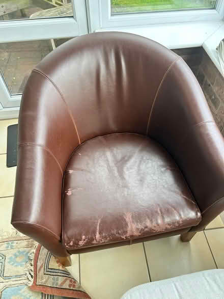 Photo of free Brown leather (faux?) tub chairs x2 (Culgaith CA10) #2