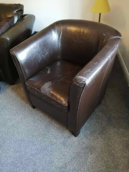 Photo of free Brown leather tub chair (Willingdon BN20) #1