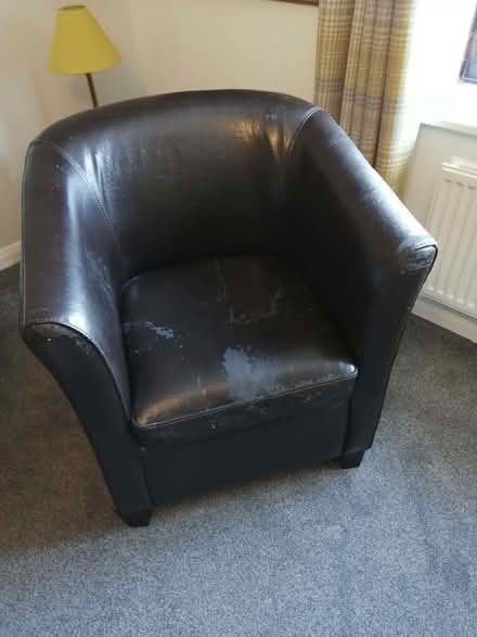 Photo of free Brown leather tub chair (Willingdon BN20) #2