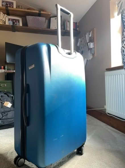 Photo of free Large blue hard suitcase (Barford NR9) #3