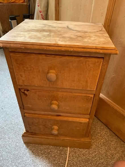 Photo of free Small three draw pine side table (EH3) #1