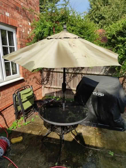 Photo of free Garden bistro table with parasol (Woodley RG5) #2