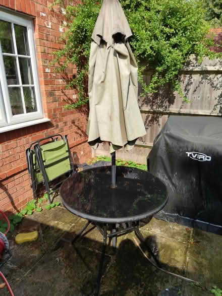 Photo of free Garden bistro table with parasol (Woodley RG5) #1